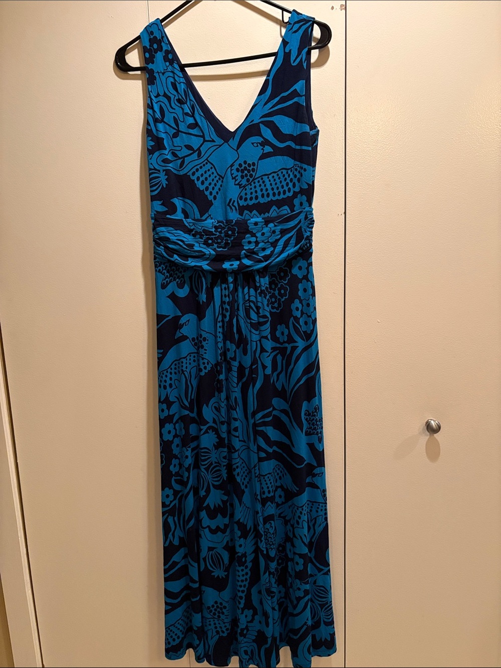 Boden Blue and Navy/Turquoise Floral Maxi Dress